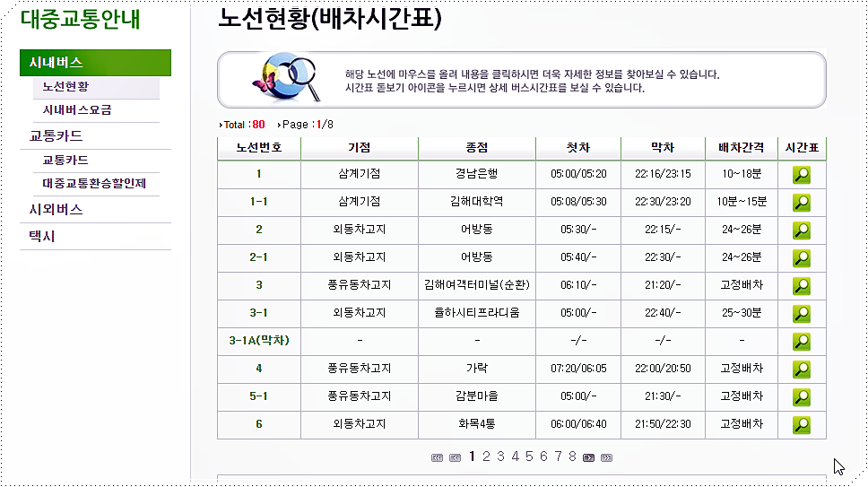 대중교통(시내버스 및 시외버스) 교통정보