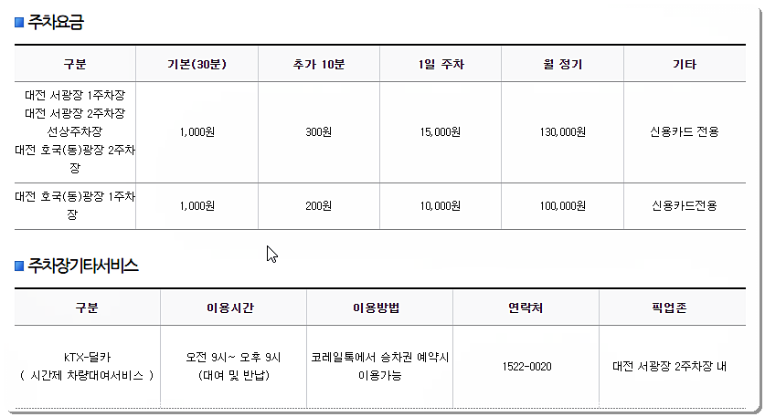 대전역 주차장 요금 2