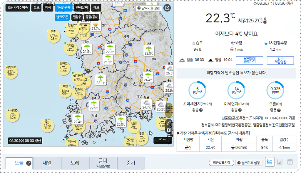 날씨누리 홈페이지(기상예보)