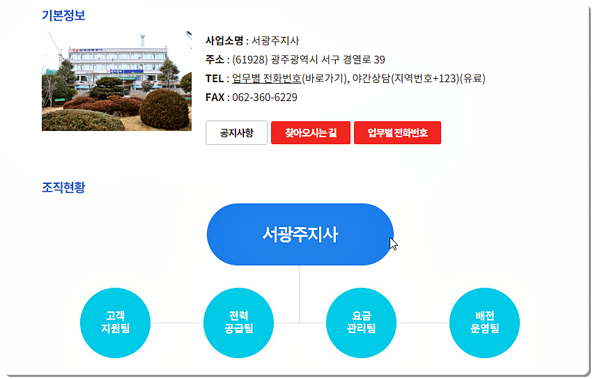 한전 서광주지사 안내