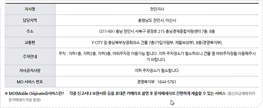 천안지사 주차장 안내