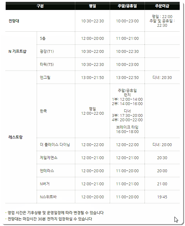 전망대 운영시간