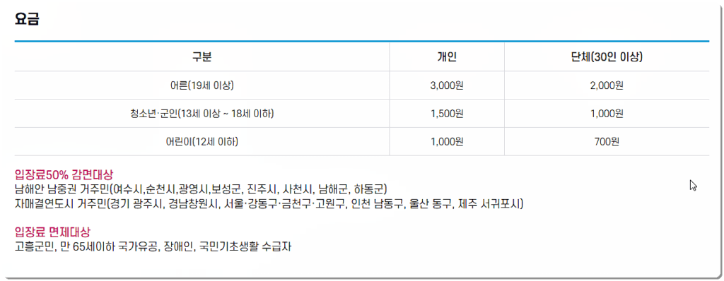 고흥우주천문과학관 입장료