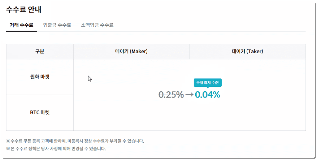 거래 수수료 안내