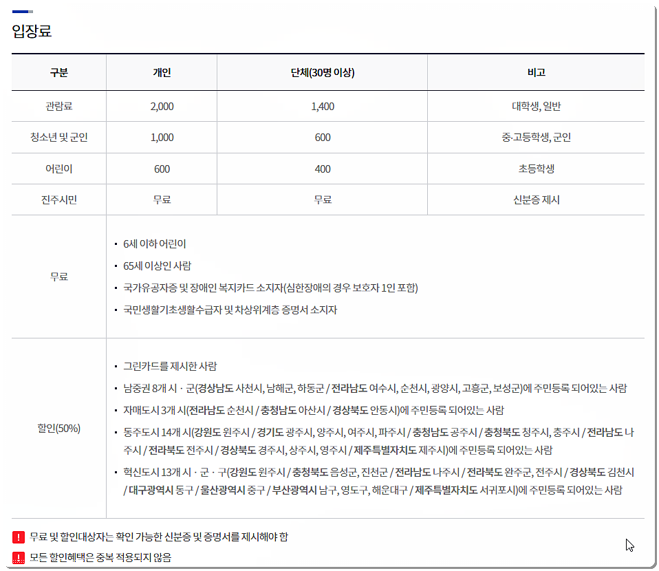 진주성 입장료