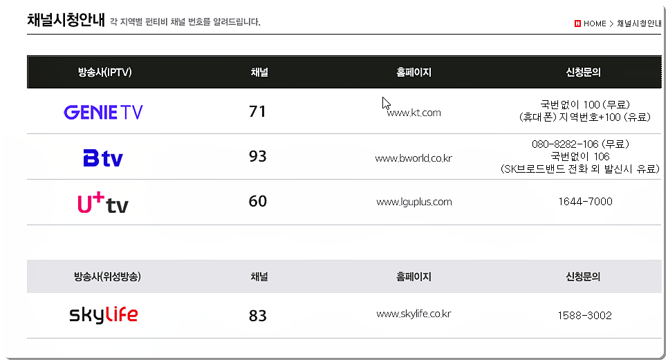 채널 시청 안내