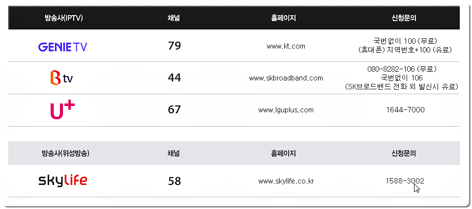 엣지TV 채널번호 조회