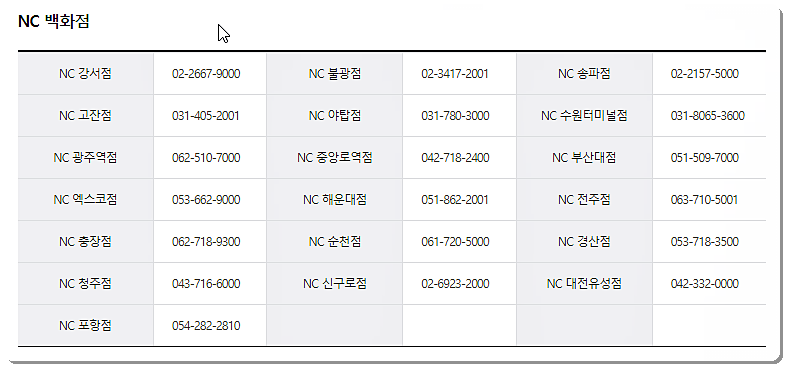 NC백화점 고객센터 전화번호