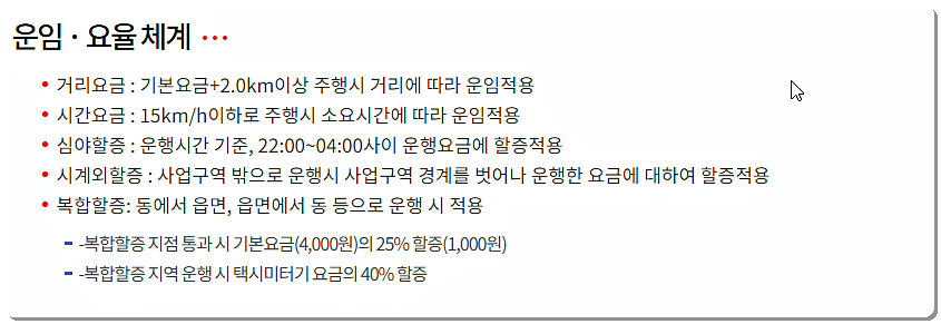 운임 요금 체율