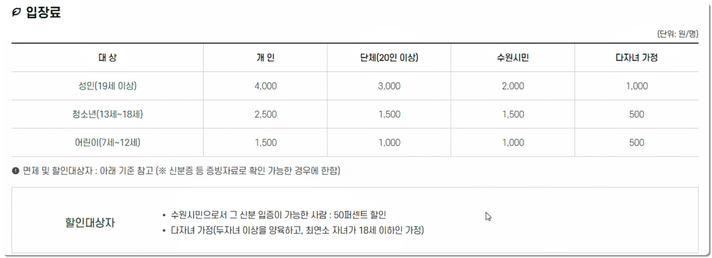 입장료 정보