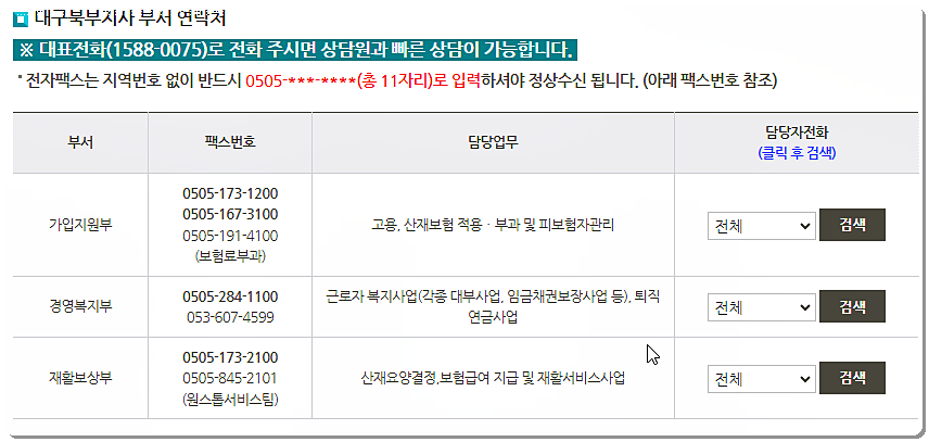 근로복지공단 대구북부지사 전화번호/팩스번호