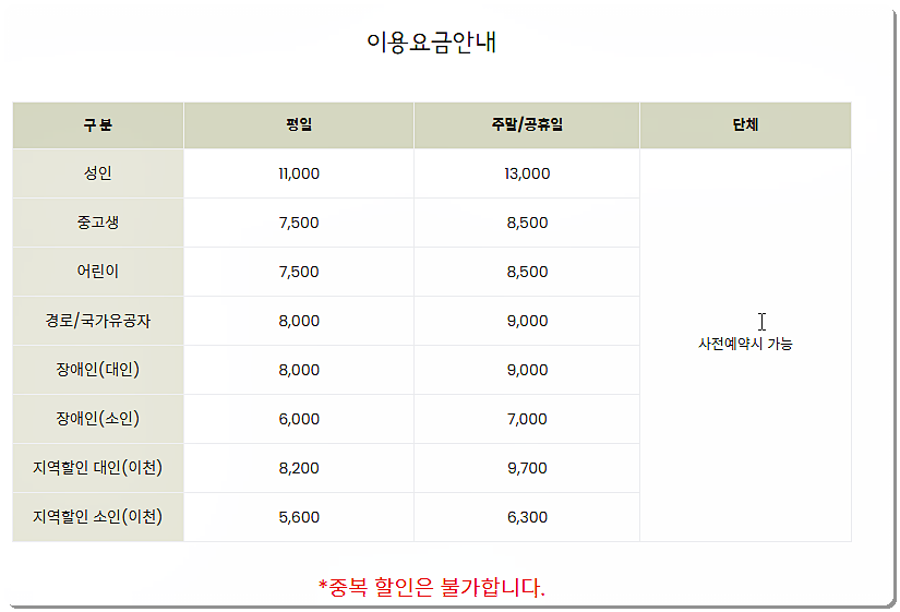 덕평공룡수목원 입장료