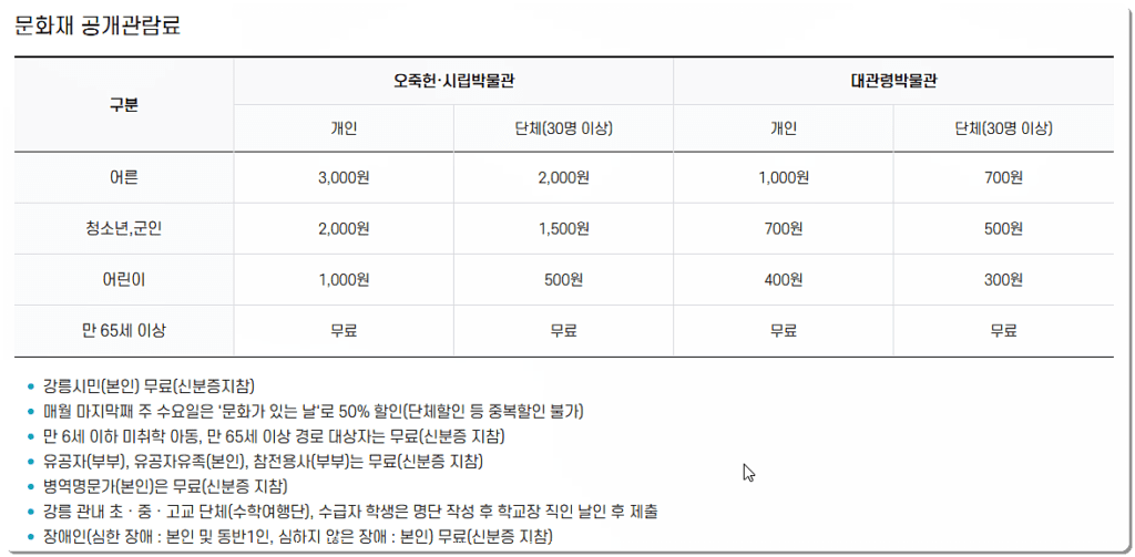 입장료 정보